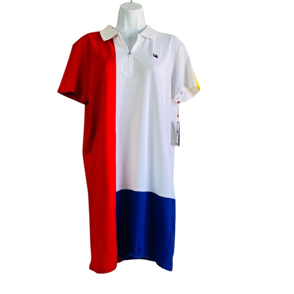 Tommy Hilfiger Sport Color Block Zip Neck Polo/Rugby Dress Size L
